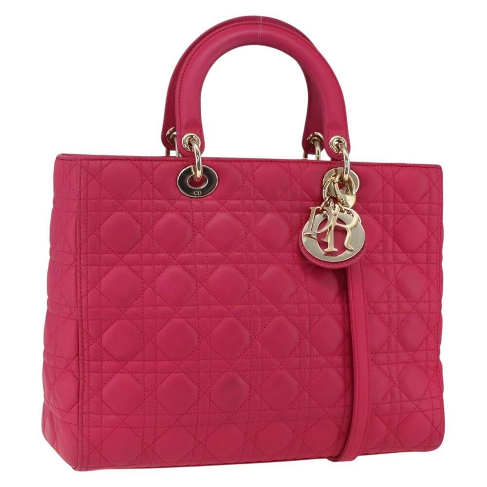 Christian Dior Lady Dior Canage Hand Bag Leather 2way Pink Gold Auth 157272SAM